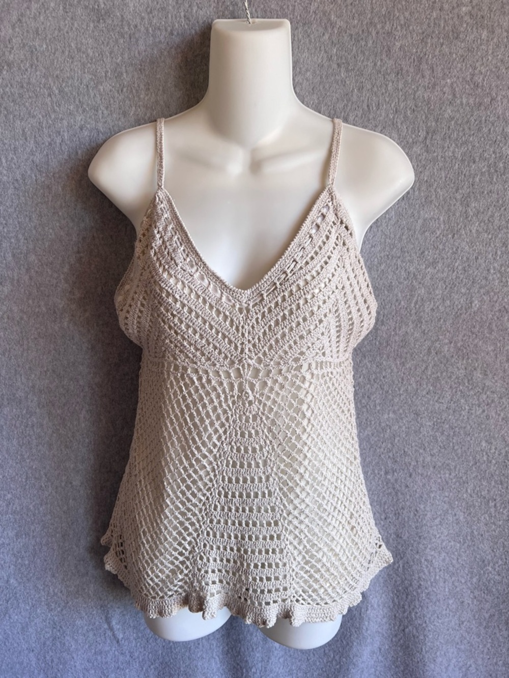 Vintage Y2K Faded Glory Silk Crochet Knit Baby Doll Tank 90’s Boho Sz Med/Small